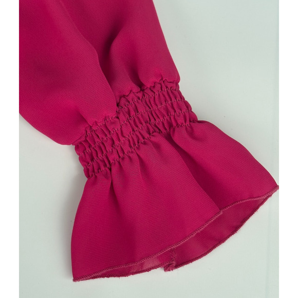 90s Frilly Ruffle Blouse Fuchsia Pink Top SIZE 16 Crepe Whimsicore Flowy Fairy - Picture 8 of 10